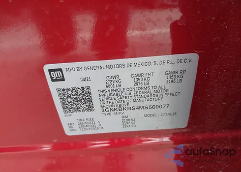 2021 Chevrolet Blazer Awd Rs z USA, uszkodzony, nr VIN 3GNKBKRS4MS560077